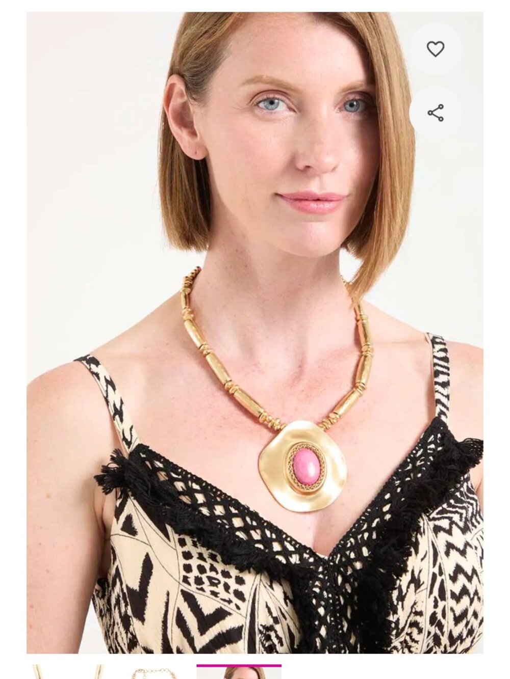 Chico's Golden Rhodonite Stone Pendant Necklace